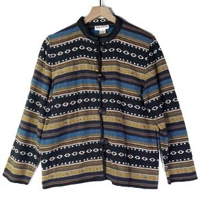 Vintage‎ Think Positive Boho Woven Cardigan Jacket M Black Blue Gold